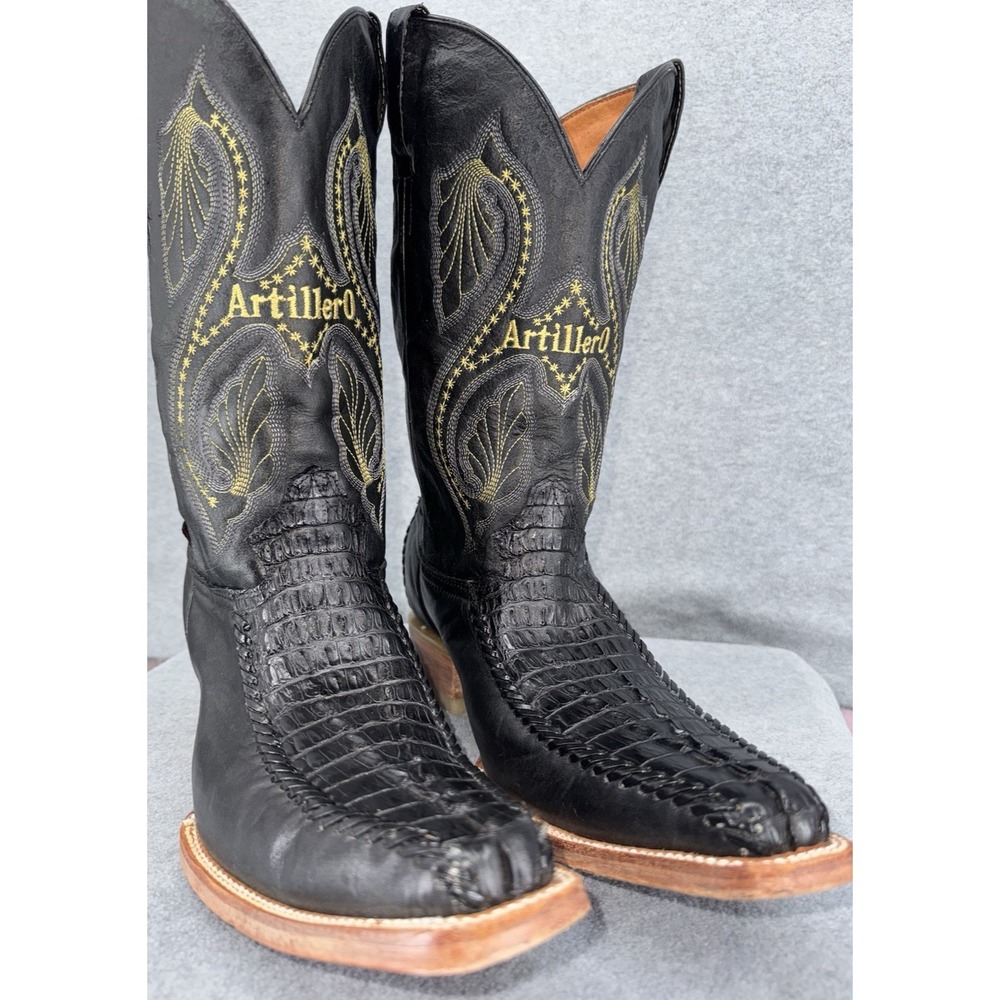 Artillero Country Men's Black Caiman Style Western Boots  10.5 Snip Toe